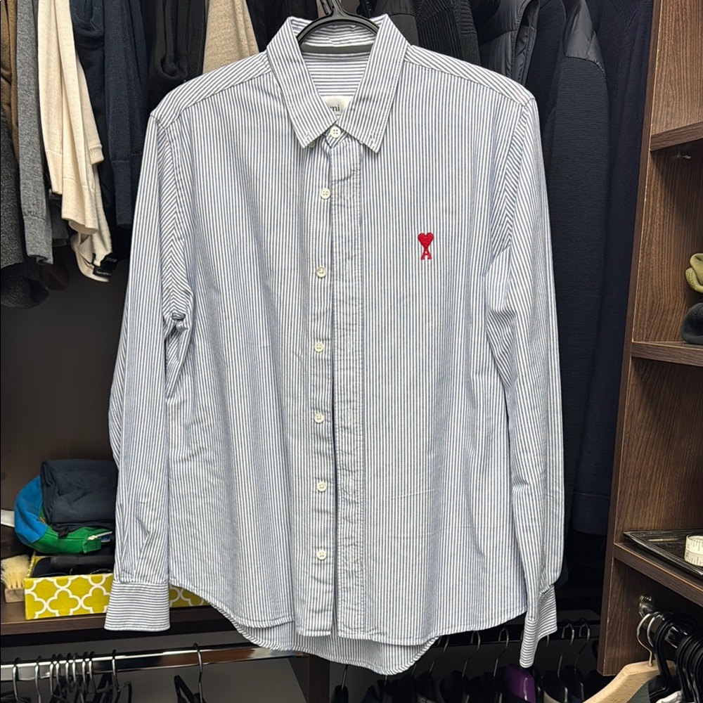 Ami Blue and White Casual Button Down Shirt